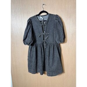 Sofie the Label Denim Puff Sleeve Tie Front Babydoll Dress Women's Size L